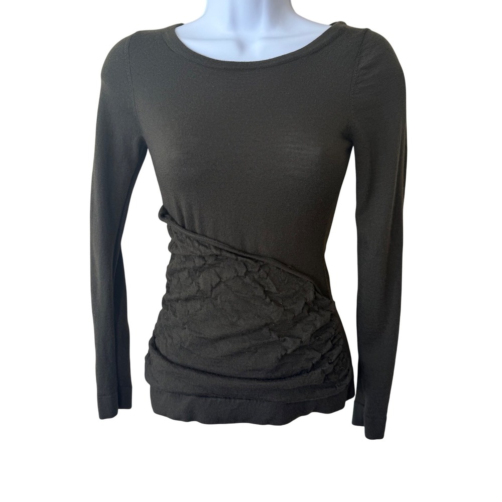 Ann Taylor Petite 100% Merino Wool Brown Long Sleeve‎ Ruched Detail Sweater XXSP